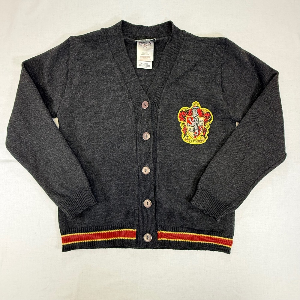 Harry Potter Gryffindor Authentic Cardigan Kids XL Charcoal Grey Button Sweater